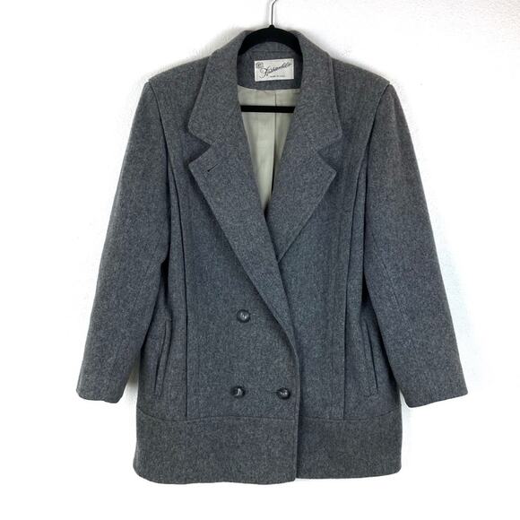 Vintage Fashionbila Wool Coat Made In USA 80s Gray Double Breasted Womens 12 LG - Picture 2 of 12